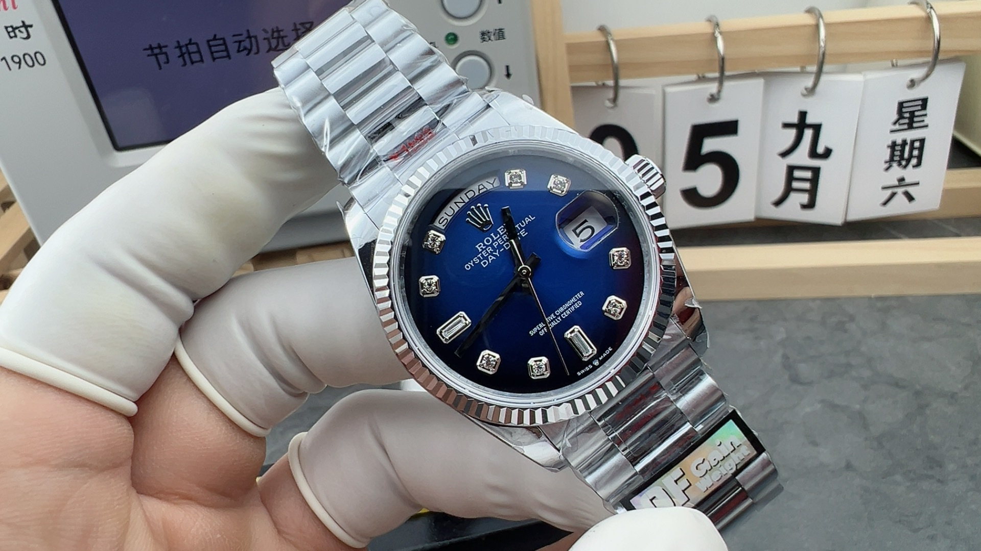 QF/ 롤렉스 데이데이트 36mm 블루 바케트